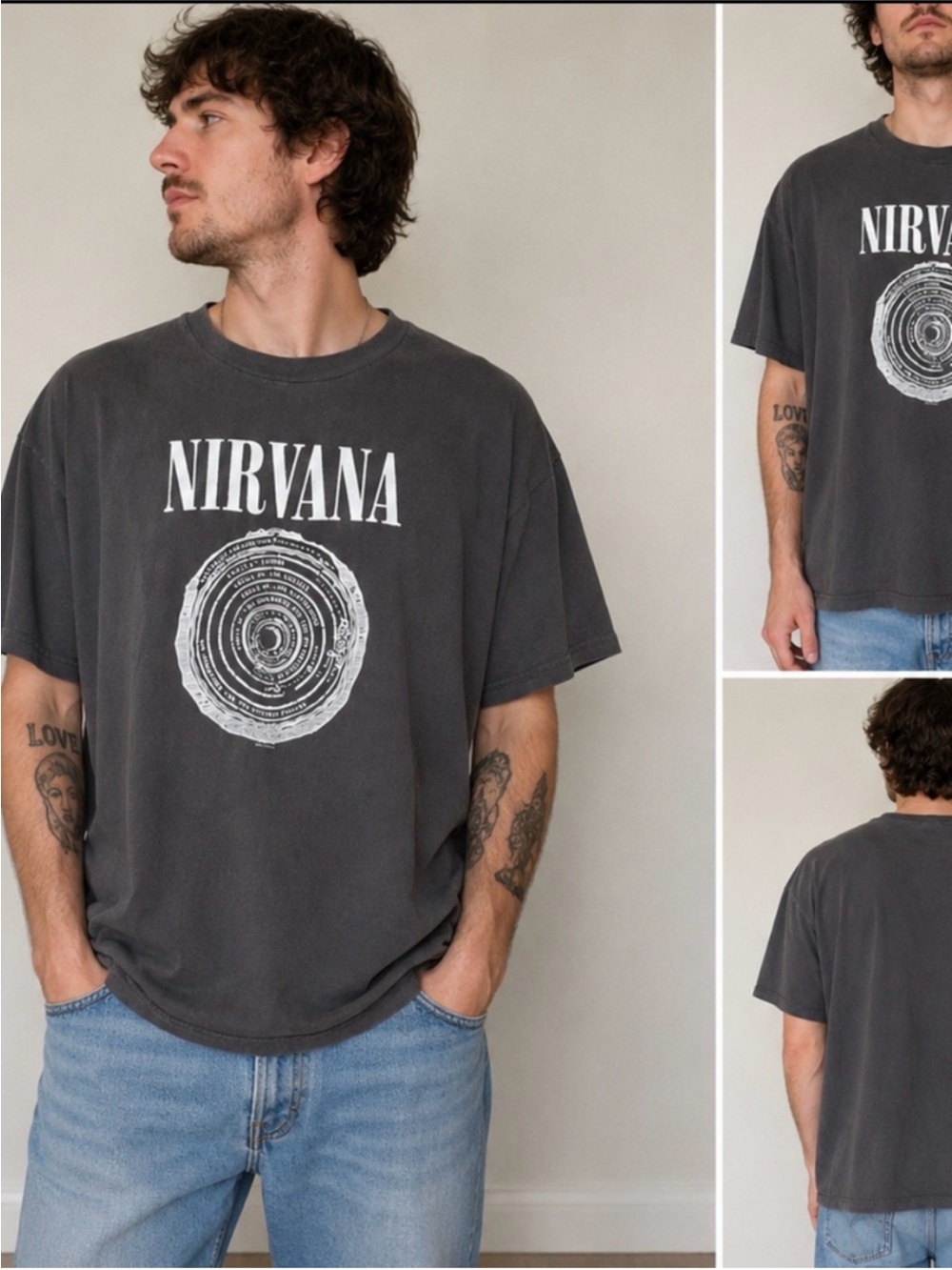 Nirvana Men's Black Graphic Band Tee - Short Sleeve Charcoal Gray